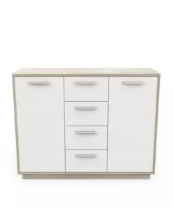 MOBILE BIANCO E QUERCIA CON 2 ANTE E  4 CASSETTI, 113X84X36 CM